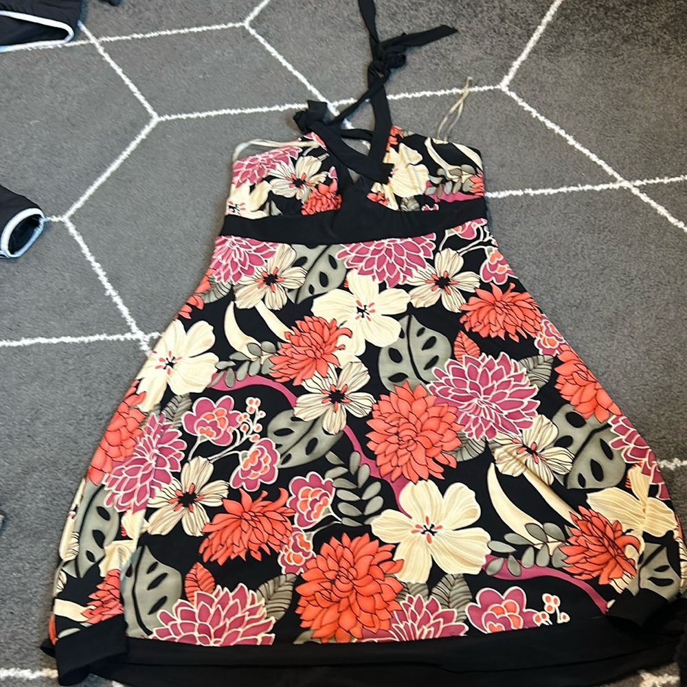Halter top mid length floral print dress